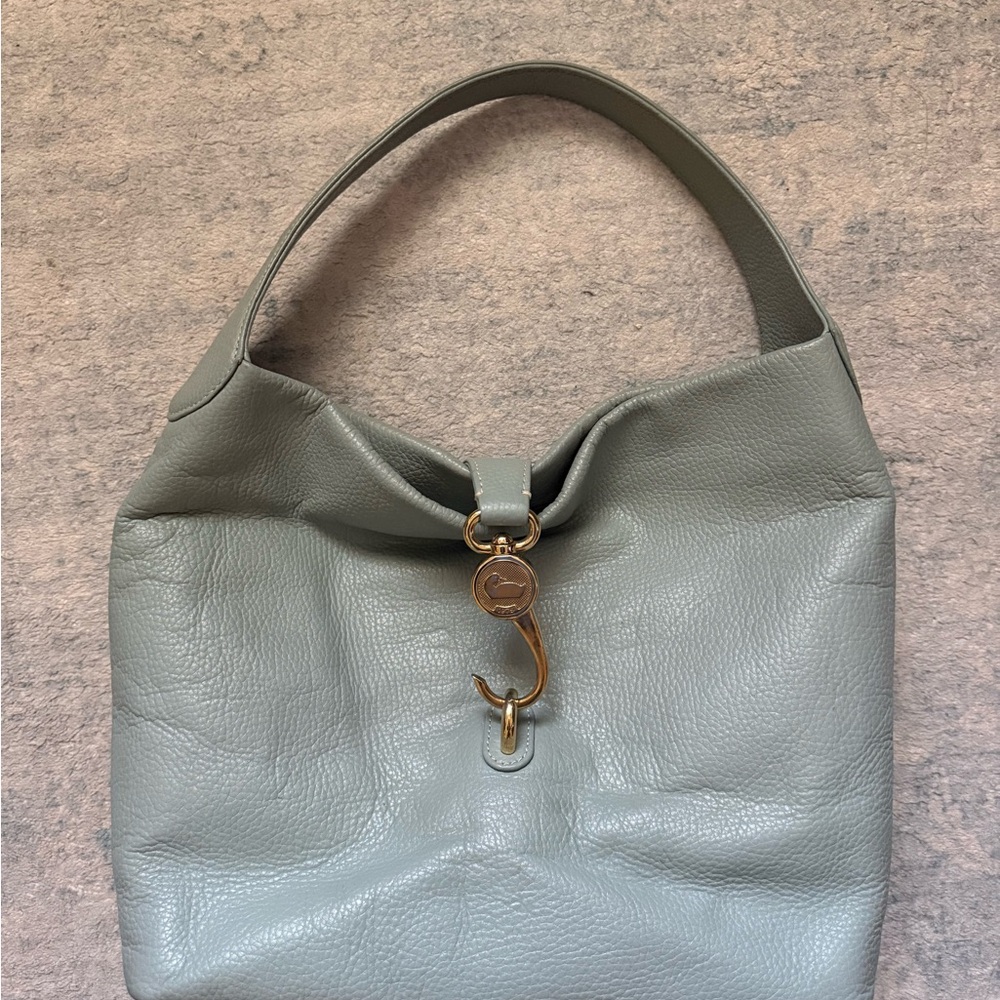 Dooney & Bourke Sage Green Pebble Leather Shoulder Bag with Gold Hook
